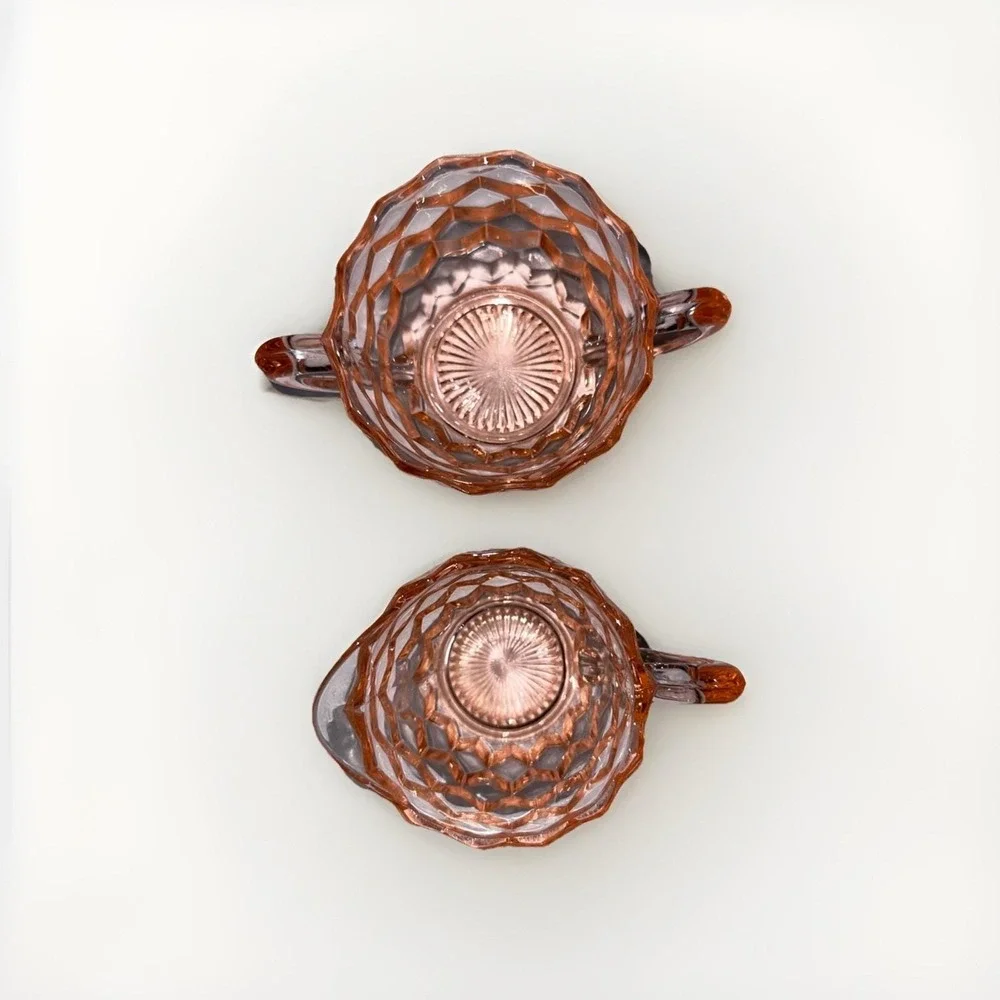 Fostoria American Pressed Glass Pink Creamer/ Milk and Sugar Bowl For Tea Coffee